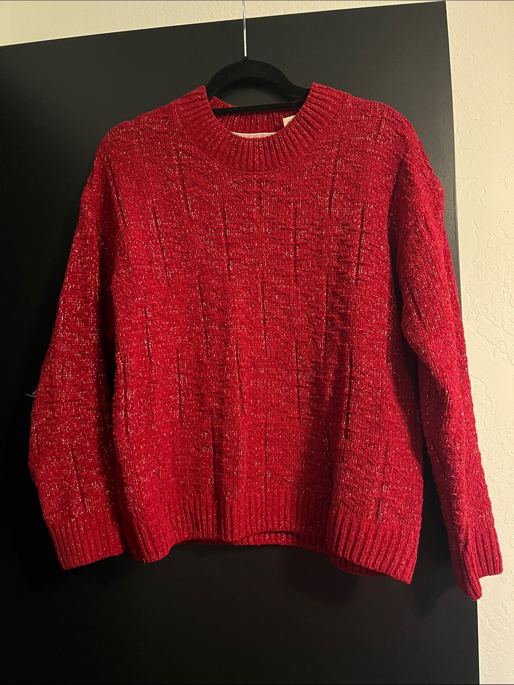 Weatherproof Red Crewneck Sweater with Subtle Texture